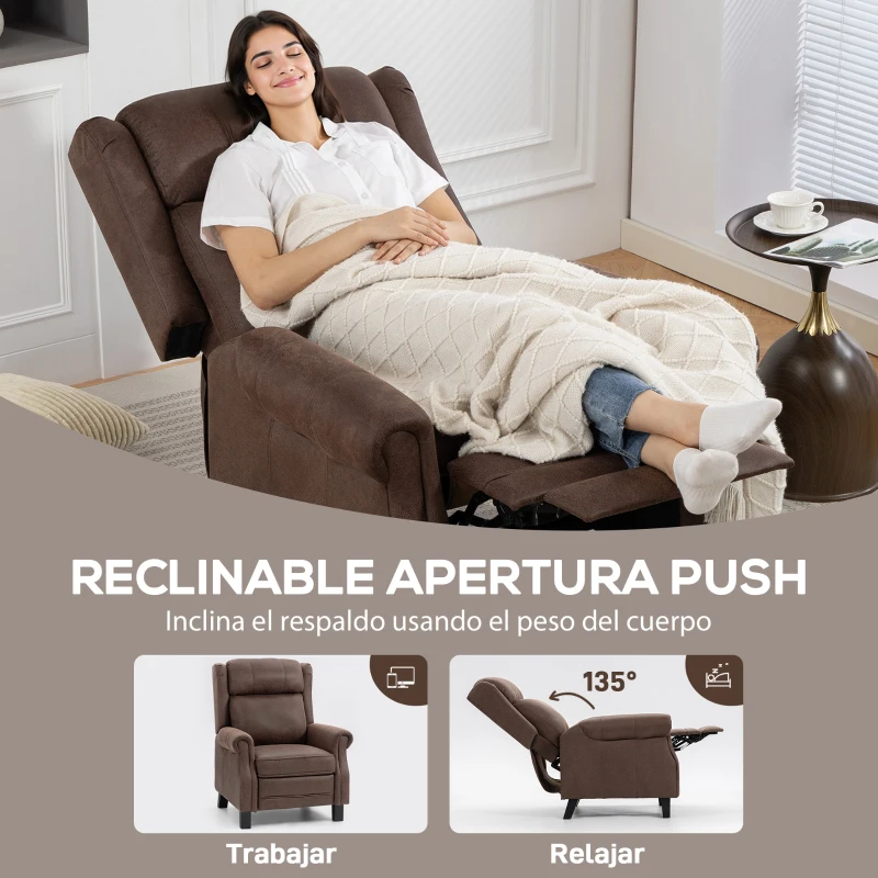 HOMCOM Sillón Relax Reclinable Manual hasta 155º Apertura Push con Reposapiés Respaldo Alto Acolchado Grueso Marrón