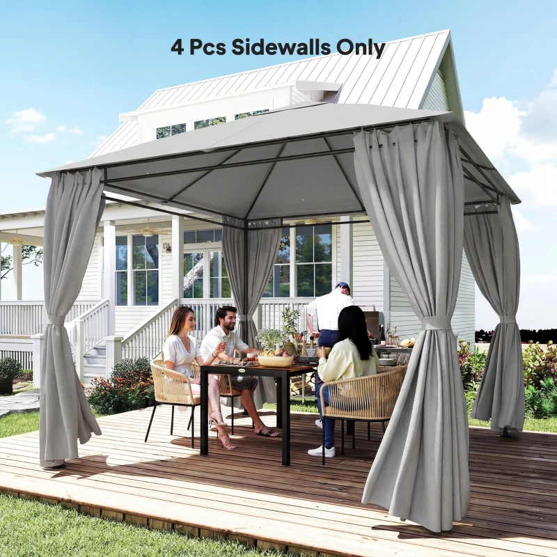 Outsunny 4 Paredes Laterales para Cenador 3x3 m Laterales de Carpa con 8 Ventanas Protección UV 30+ Impermeable Gris Claro