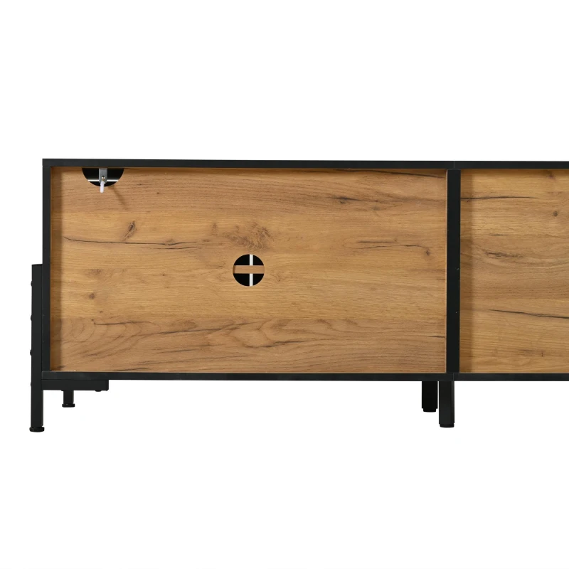 Geometric Wood TV Stand with Bold Geometric Doors, Modern Industrial Unit with Adjustable Shelves, 153L x 40W x 50H cm, Rustic Brown