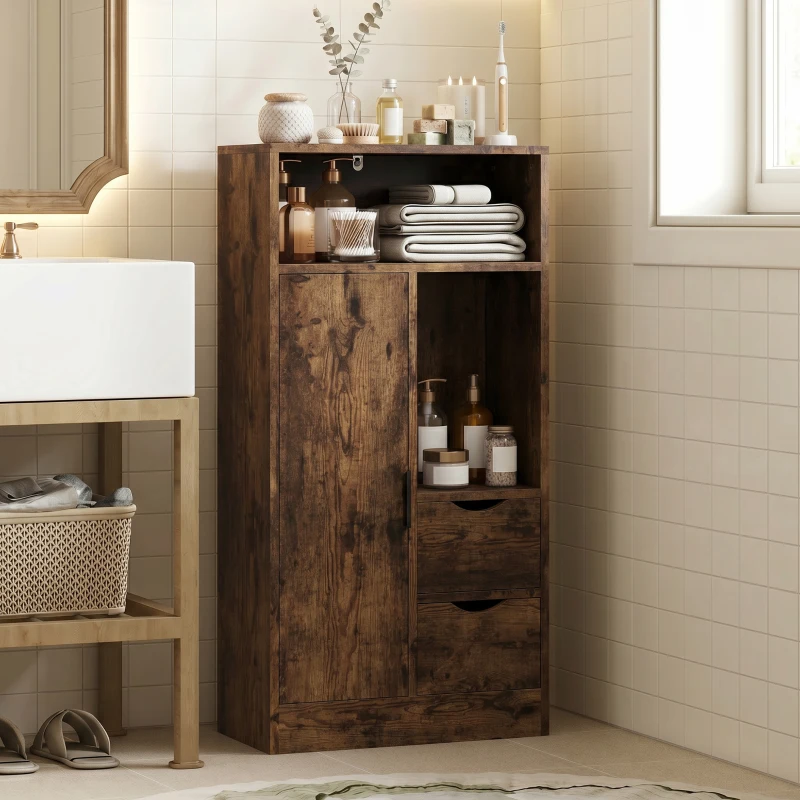 HOMCOM Mueble de Baño Estrecho con Cajones Compartimentos Abiertos Marrón Rústico