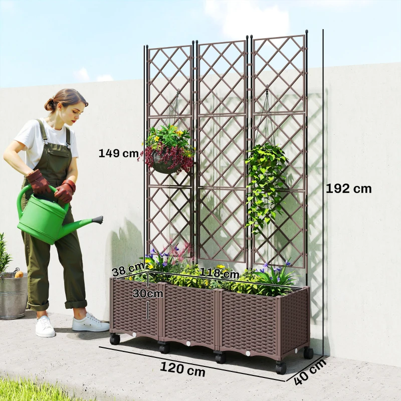 Outsunny Klimrek met plantenbak bloembak met zelfbewateringssysteem 120 x 40 x 192 cm bruin