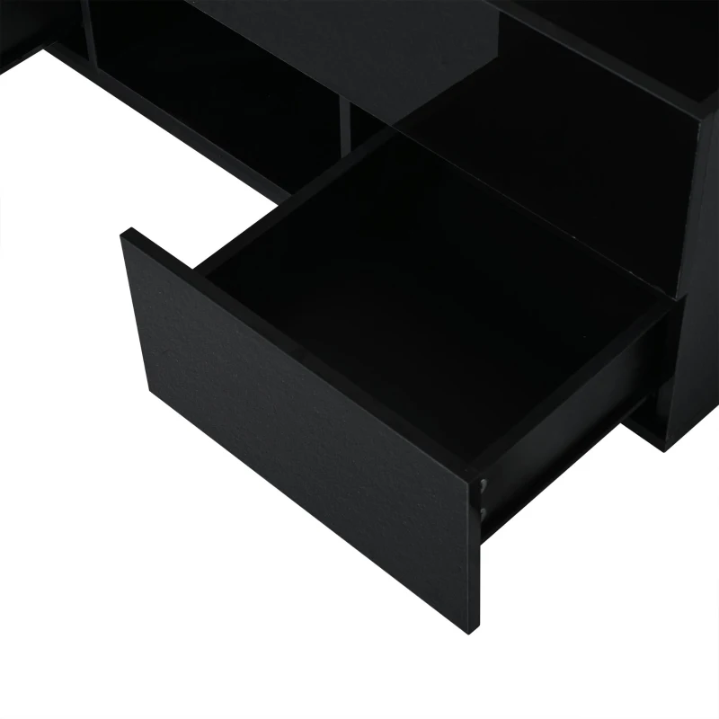 Lift-Top Coffee Table with App-Controlled RGB LED Lights, High-Gloss Center Table with Hidden Compartment, 100L x 45W x 43H cm, Black