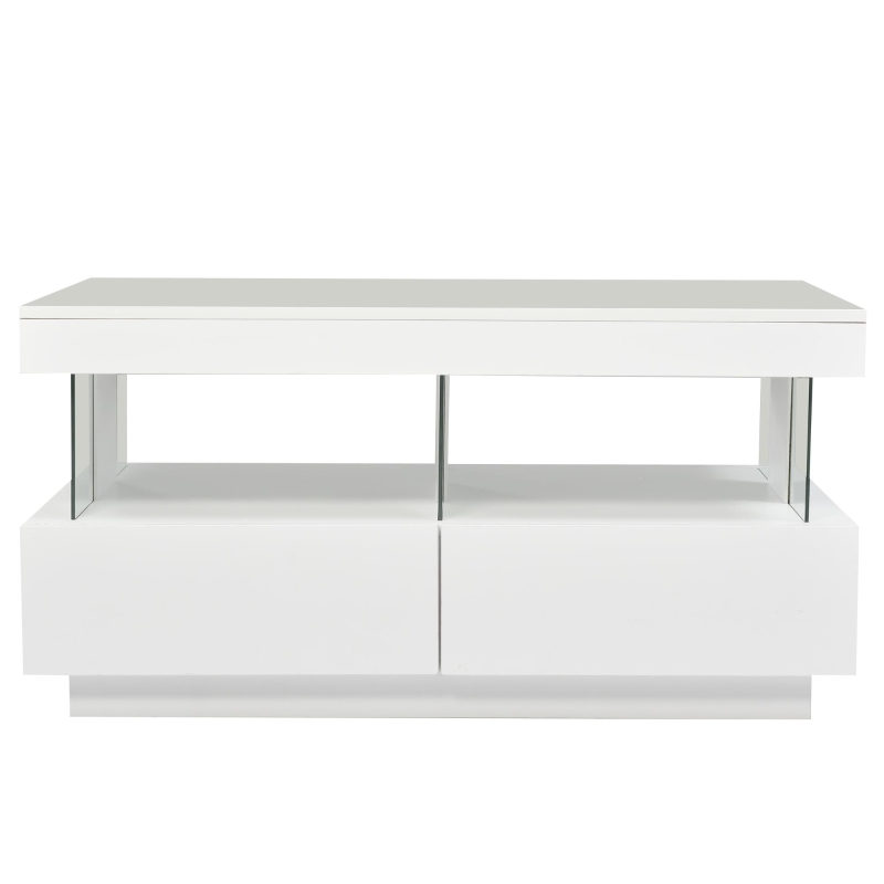 High-Gloss LED Coffee Table with App-Controlled Lights, Modern Center Table with Sleek Contemporary Design, 100L x 60W x 49.5H cm, White