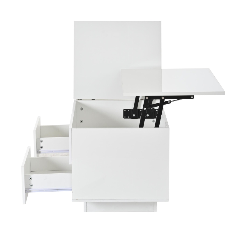 Lift-Top Coffee Table with App-Controlled RGB LED Lights, High-Gloss Center Table with Hidden Compartment, 100L x 45W x 43H cm, White