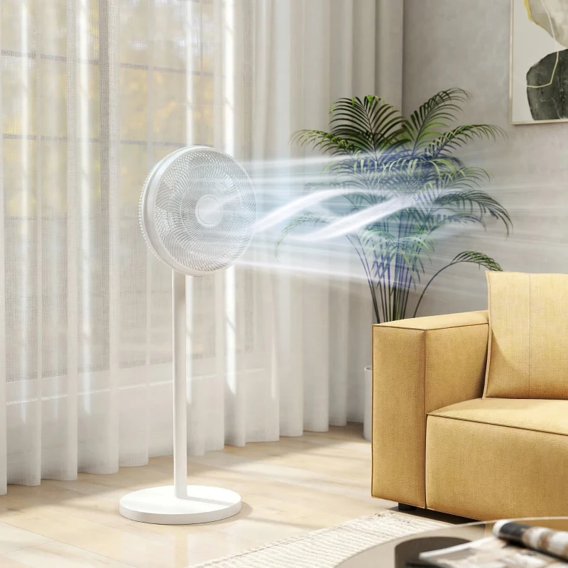 HOMCOM Ventilador de Pie con Control Remoto Altura Ajustable 4 Velocidades Oscilación 80° Temporizador 10H Pantalla LED Blanco