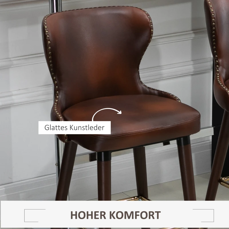 HOMCOM 2er-Set Barhocker mit Fußstütze, Barstuhl mit Rückenlehne, Bistrohocker, Esszimmerstuhl, Tresenhocker, Kunstleder, Braun, 52 x 53 x 101 cm