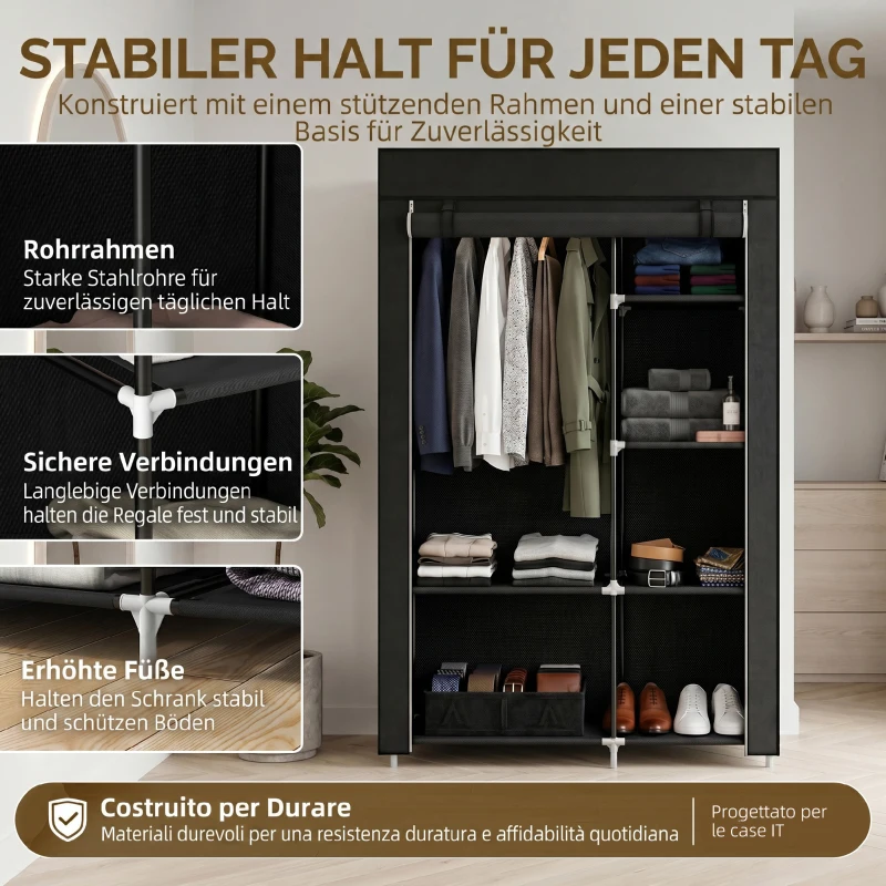 HOMCOM Armadio Guardaroba Portatile in Tessuto con 6 Ripiani Aperti e un Appendino, 103x43x162.5 cm, Nero