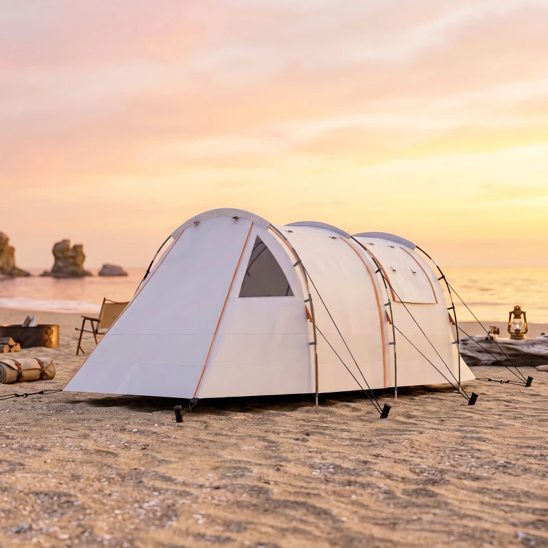Outsunny Tenda da Campeggio 4-5 Persone con Copertura Oscurante, Impermeabile con Borsa di Trasporto, Kaki