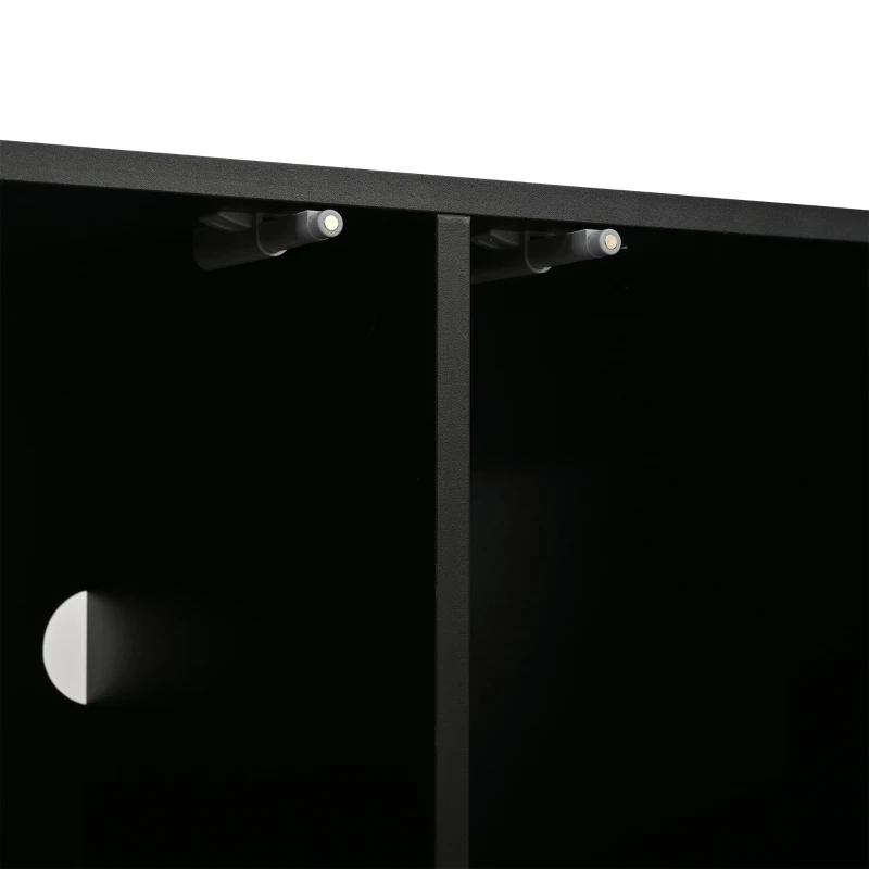 Modern 180cm TV Stand with Diagonal Fluted Doors, Industrial-Style Lowboard for up to 80-Inch TVs, 180L x 40W x 50H cm, Black+Wood