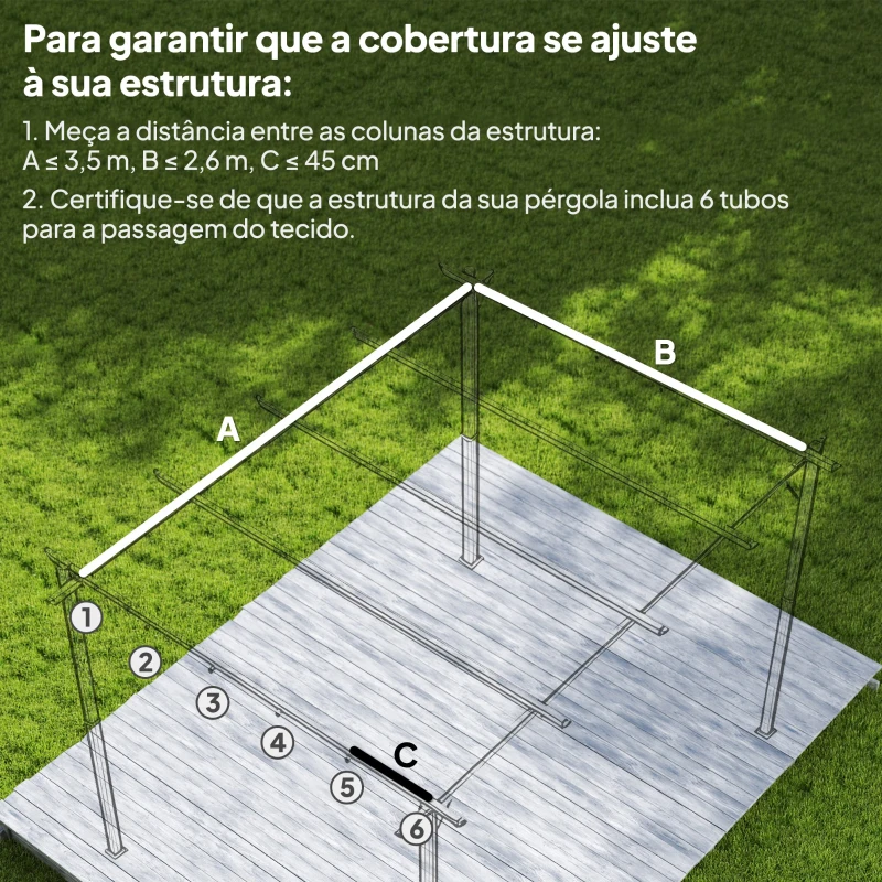 Outsunny Cobertura para Pérgola 3,5x2,5 m Teto de Substituição Retrátil para Pérgola com 10 Orifícios de Drenagem Creme