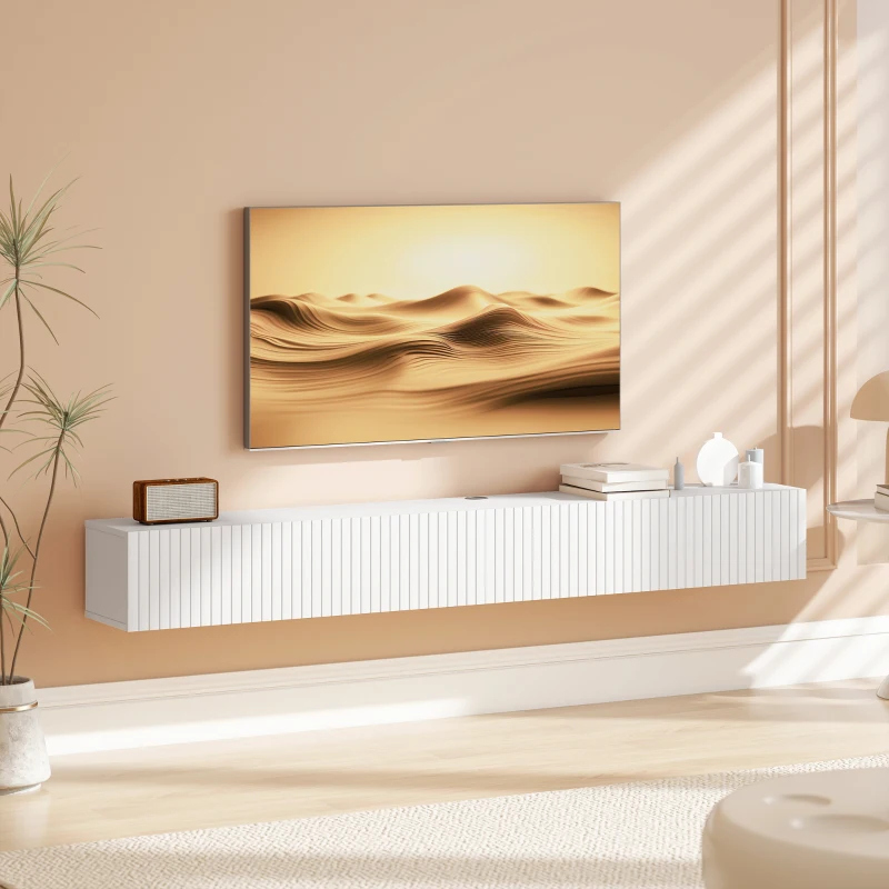 HOMCOM Mobile TV sospeso per TV fino a 182,88 cm, 2 ante ribaltabili, 180x25x22cm, bianco