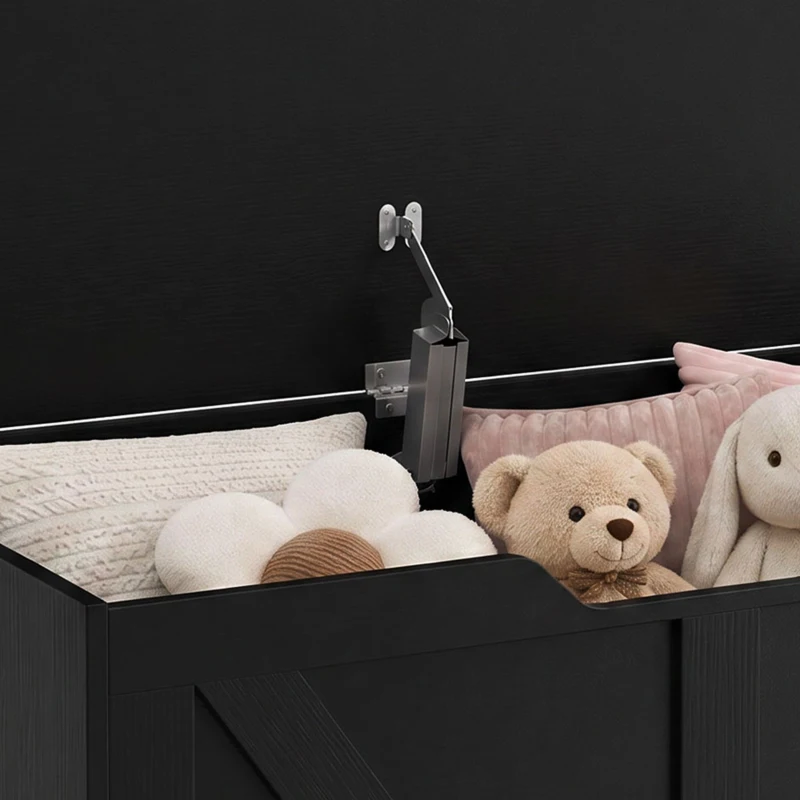HOMCOM 100L Home Storage Box, with Safety Hinge - Black Wood-Effect