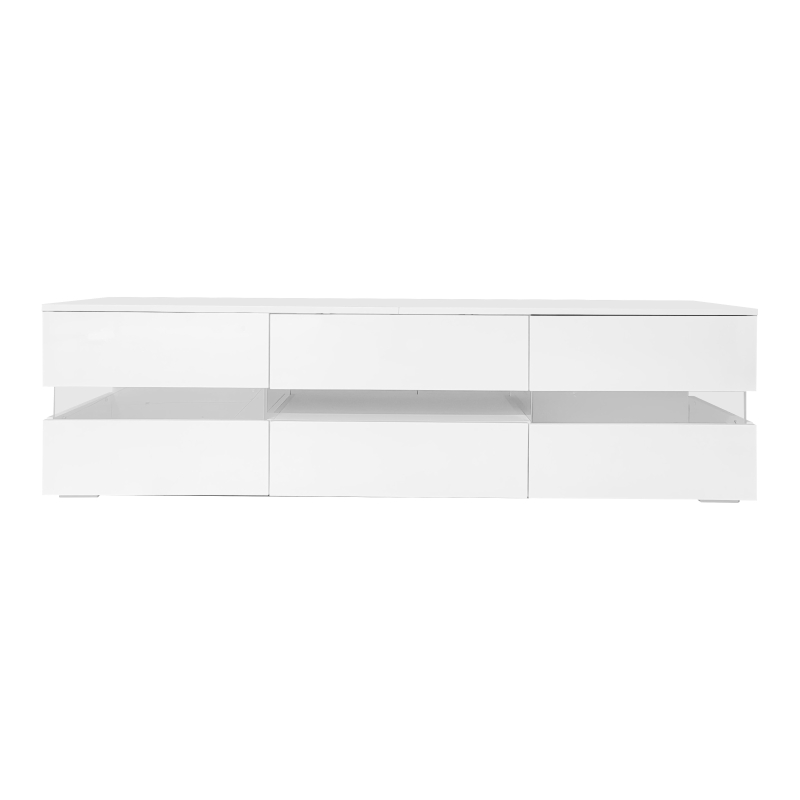 High-Gloss LED TV Cabinet with App-Controlled LED Lighting, Modern TV Stand with 2 Open Shelves, 160L x 38W x 50.5H cm, White
