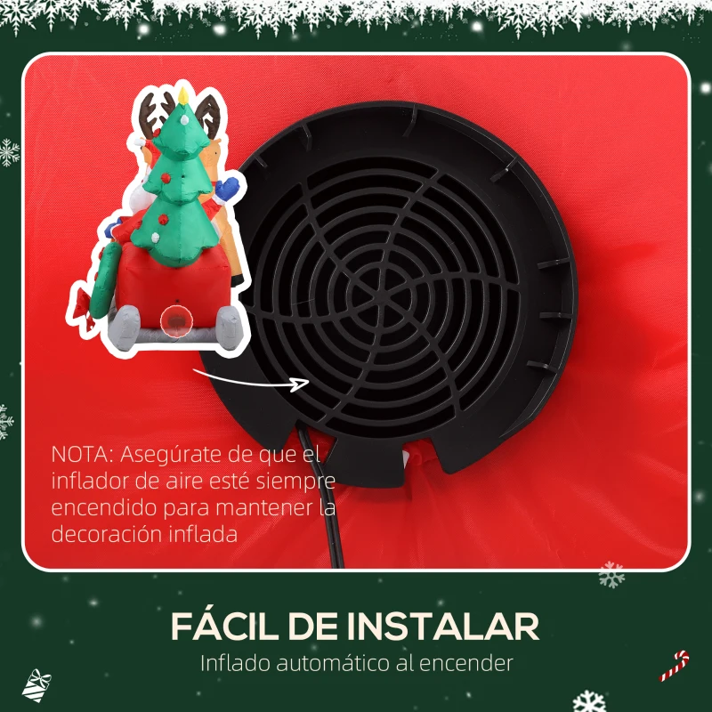 Outsunny Papá Noel Hinchable con Trineo y Renos Inflables de Navidad con Luces LED para Exterior e Interior 216x90x150 cm