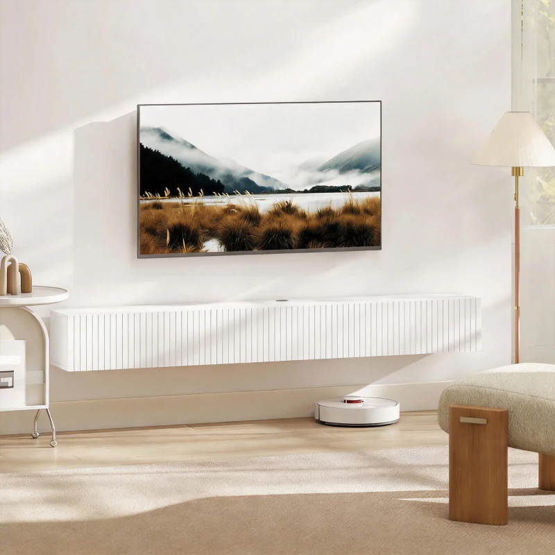 HOMCOM Mobile TV sospeso per TV fino a 182,88 cm, 2 ante ribaltabili, 180x25x22cm, bianco