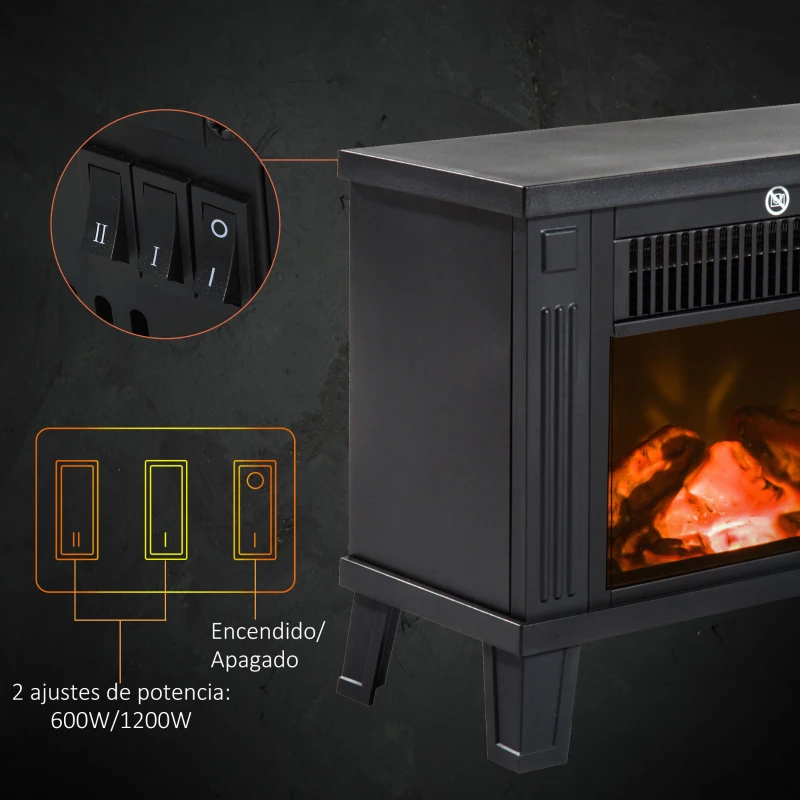 HOMCOM Chimenea decorativa con Efecto de Llama y Protección contra Sobrecalentamiento para Salas 13-18 m² 34x17x31 cm Negro