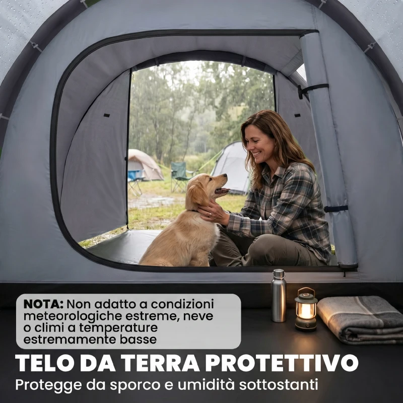 Outsunny Tenda da Campeggio 2 Posti con Vestibolo e Porte con Cerniera, 426x206x154cm Grigio