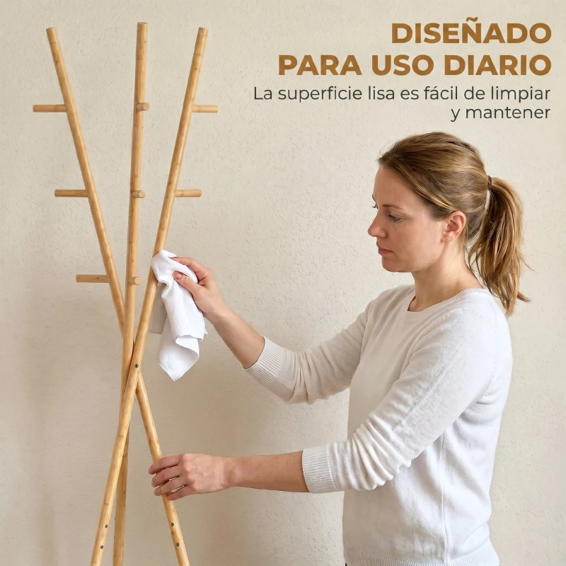 HOMCOM Perchero de Pie de Bambú Perchero para Ropa con 2 Estantes y 9 Ganchos Diseño Elegante 58,5x58,5x176 cm Natural