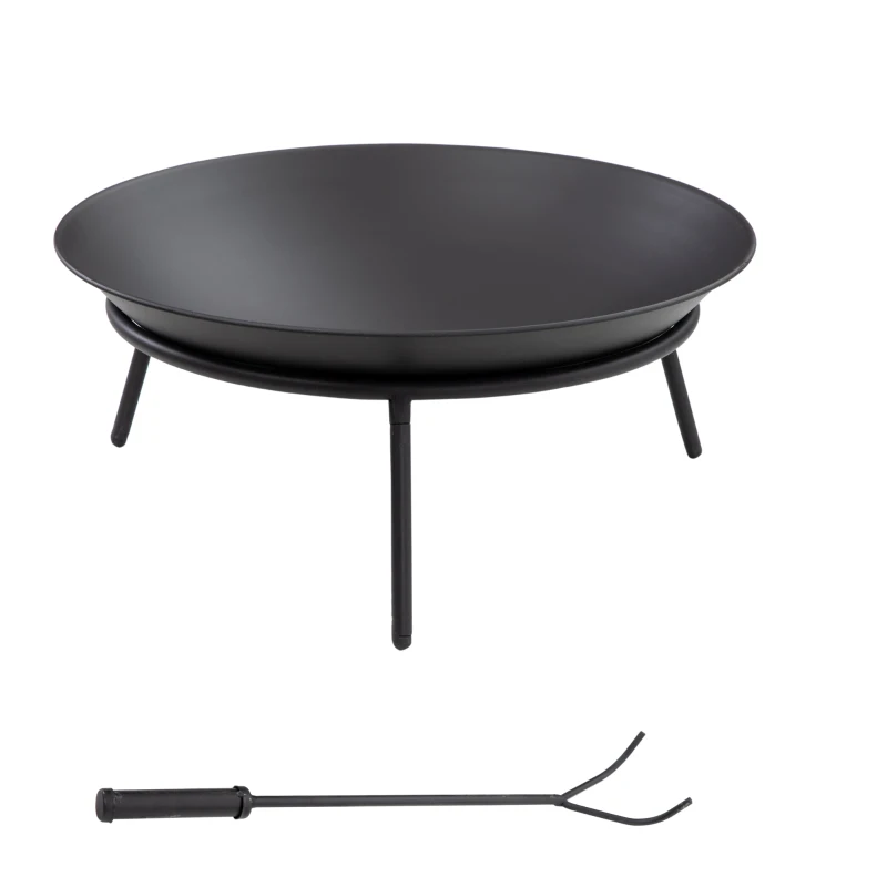 Outsunny Brasero de Exterior para Jardín Pozo de Fuego de Metal con Atizador para Patio Terraza Ø47x21 cm Negro
