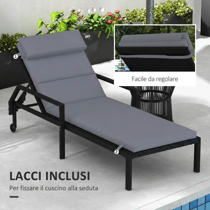 Outsunny Cuscino per Sdraio e Lettino Prendisole in Tessuto con Lacci di Fissaggio, Grigio Scuro