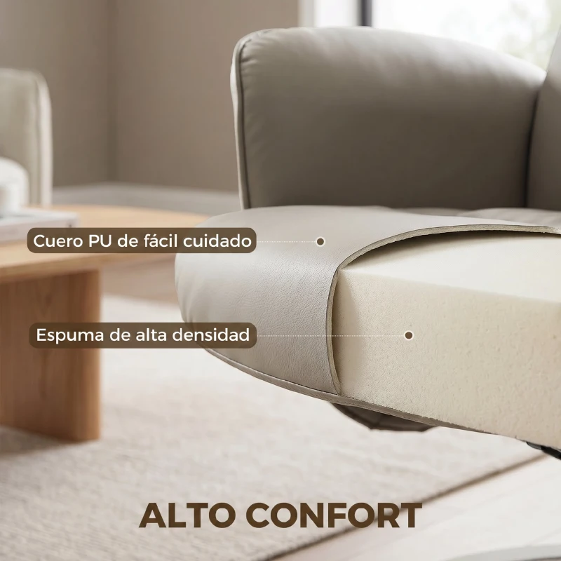 HOMCOM Sillón Relax Reclinable con Reposapiés Respaldo Alto Giratorio 360° Reposabrazos Beige Gris