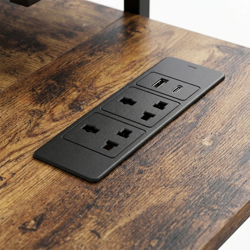 HOMCOM Reversible 'L' LED Light Gaming/Work Desk - Rustic Brown