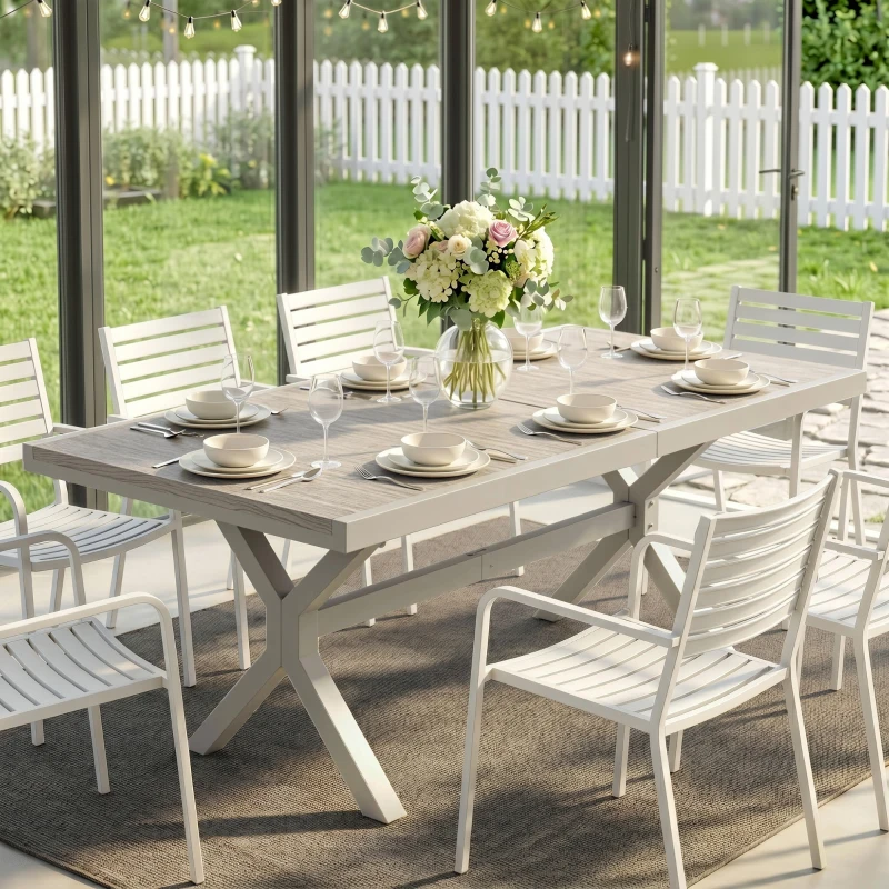Outsunny Tavolo da Giardino Allungabile per 8-10 Persone, in Alluminio e Acciaio, 154/214x85x73 cm, Grigio