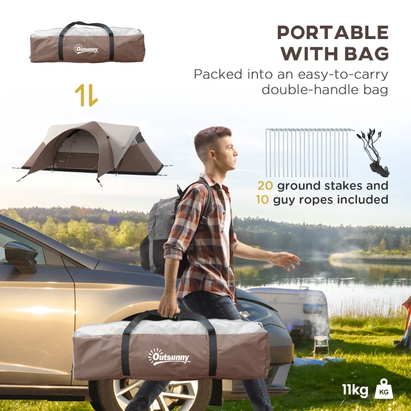 Outsunny Tente de camping familiale 7 personnes étanche ventilée avec sac de transport, dim. 550L x 300l x 198H cm