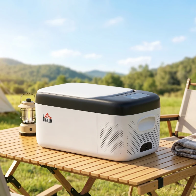 HOMCOM Geleira Elétrica de Compressor Portátil 15L para Carro -20℃ a 20℃ 12 / 24V CC e 100-240V CA 56,8x33x26,2 cm Branco