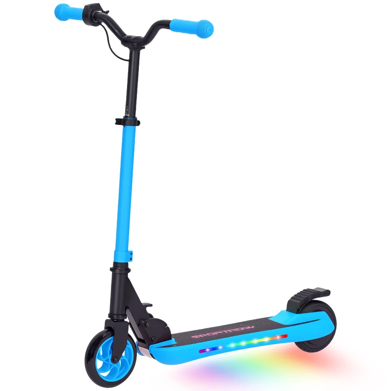 SPORTNOW Patinete Eléctrico Plegable de +6 Años Motor 120 W Autonomía 6 KM MAX 10 KM/H Ruedas de 5" - 5,5" Altura Ajustable Azul