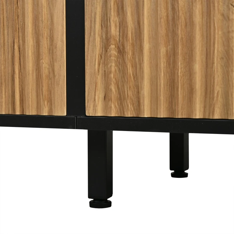 Modern 180cm TV Stand with Diagonal Fluted Doors, Industrial-Style Lowboard for up to 80-Inch TVs, 180L x 40W x 50H cm, Black+Wood