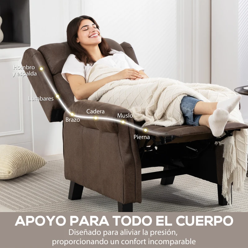 HOMCOM Sillón Relax Reclinable Manual hasta 155º Apertura Push con Reposapiés Respaldo Alto Acolchado Grueso Marrón