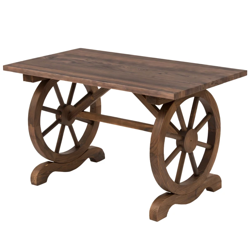 Outsunny Tavolo da Giardino Stile Country con Gambe a Ruota, in Legno di Abete Resistente alle Intemperie, 110x60x65 cm