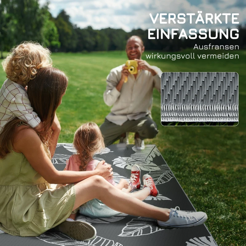 Outsunny Waterdicht Buitentapijt met Bladerpatroon - 182x274cm - Grijs/Wit