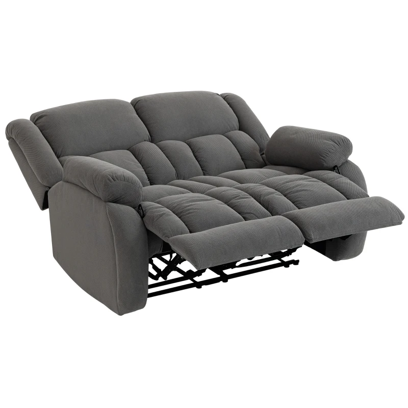 HOMCOM Sillón de 2 Plazas Relax Reclinable Manual Sillón Relax Tapizado en Terciopelo Reposapiés Ajustable Asiento Amplio Gris