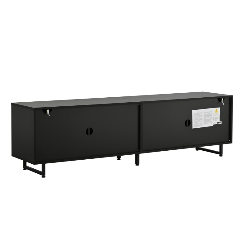 Modern 180cm TV Stand with Diagonal Fluted Doors, Industrial-Style Lowboard for up to 80-Inch TVs, 180L x 40W x 50H cm, Black+Wood