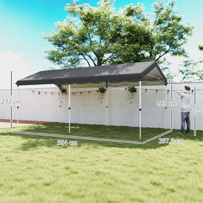 Outsunny Gazebo Pieghevole Pop Up 6x3 m, UPF50+ con Altezza Regolabile e Borsa di Trasporto, Grigio Scuro