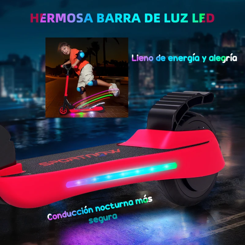 SPORTNOW Patinete Eléctrico Plegable de +6 Años Motor 120 W Autonomía 6 KM MAX 10 KM/H Ruedas de 5" - 5,5" Altura Ajustable Rojo