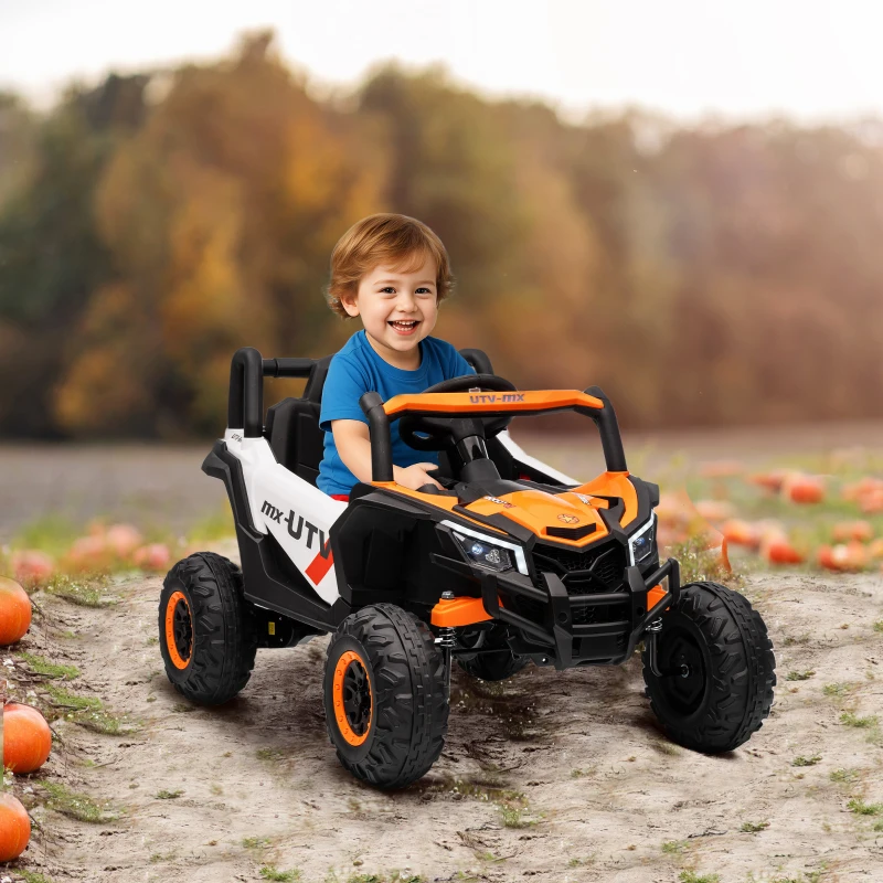 AIYAPLAY 12V Elektroauto für Kinder, Fernbedienungsfunktion, Gurt, Hupe, LED-Lichter, USB-Port, für 3-5 Jahre, Orange(m-10)