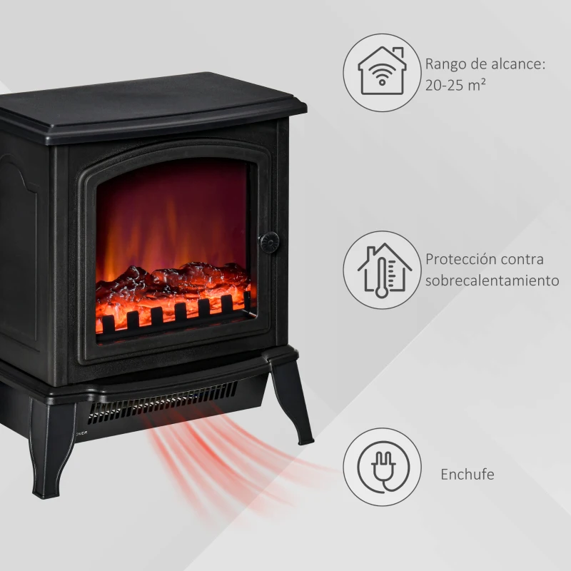 HOMCOM Chimenea decorativa con Termostato Ajustable y Protección Sobrecalentamiento para Salas 20-25 m² 36,5x24x45,5 cm Negro