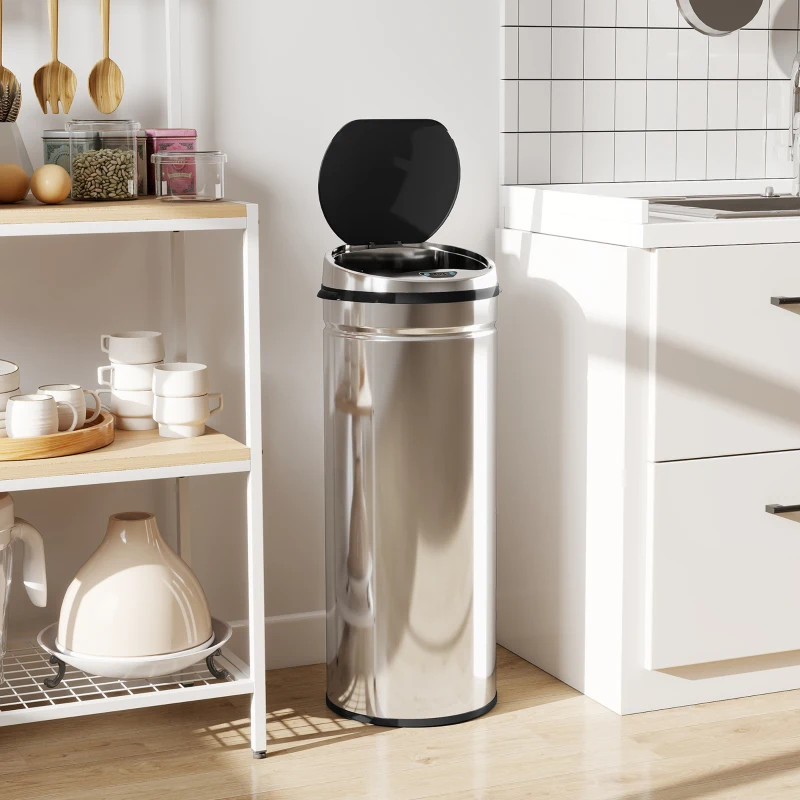 HOMCOM Coș cu senzor de mișcare deschidere automată 50 L en acier inoxydable noir et argent