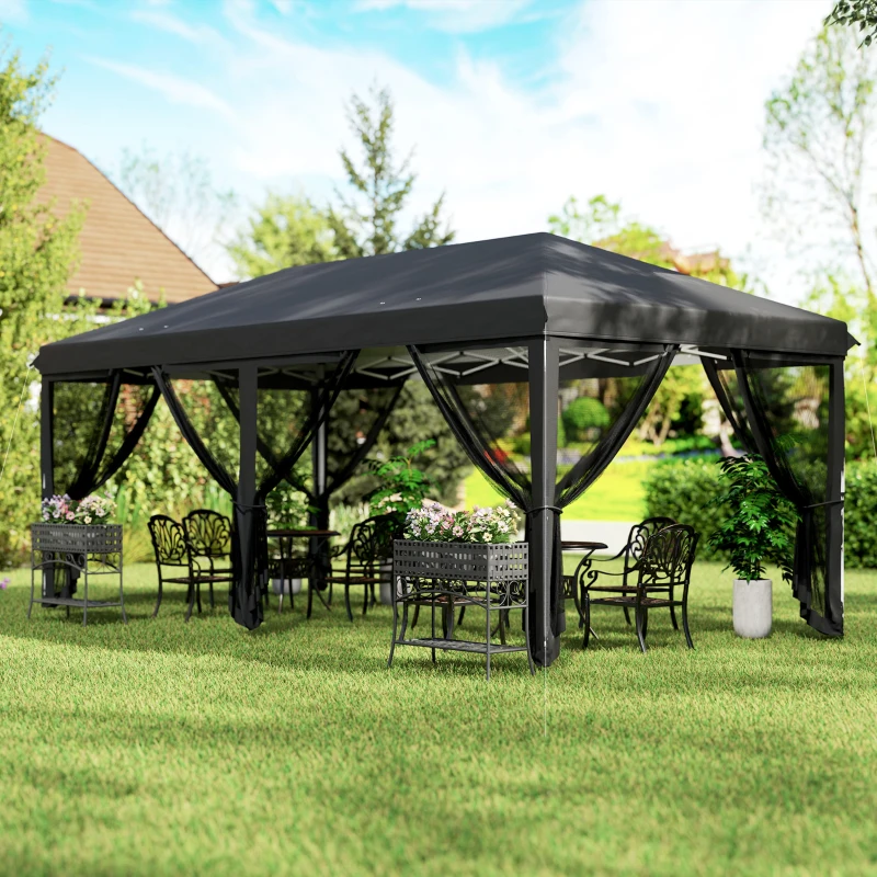 Outsunny 3 x 6m Pop Up Gazebo, Outdoor Canopy Shelter, Marquee Party Wedding Tent with 6 Mesh Walls and Carry Bag, Black