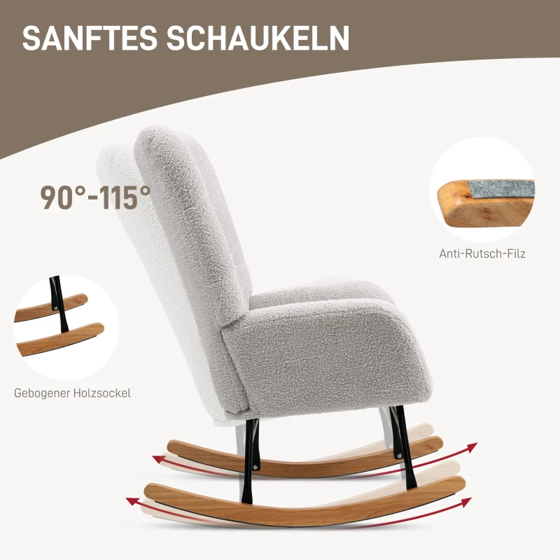 HOMCOM Schommelstoel, knusse bekleding, dikke vulling, lichtgrijs(m-4)