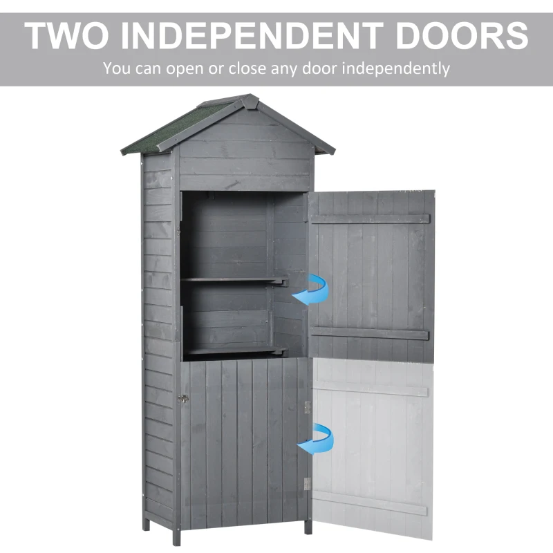 Outsunny Wooden Garden Storage Shed Utility Gardener Cabinet w/ 3 Shelves, Tilted-felt Roof and Two Lockable Doors, 79cm x 49cm x 191.5cm, Dark Grey