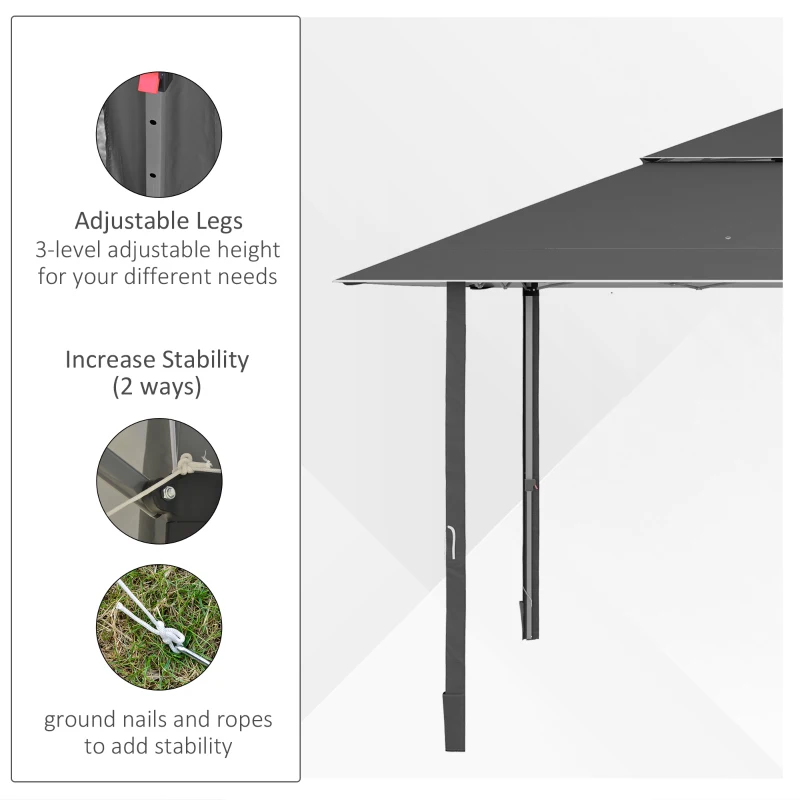 Outsunny 4 x 4m Pop-up Gazebo with Double Roof Canopy Tent, UV Proof, Includes Roller Bag & Adjustable Legs for Outdoor Party, Steel Frame, Dark Grey