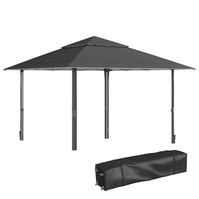 Outsunny 4 x 4m Pop-up Gazebo with Double Roof Canopy Tent, UV Proof, Includes Roller Bag & Adjustable Legs for Outdoor Party, Steel Frame, Dark Grey
