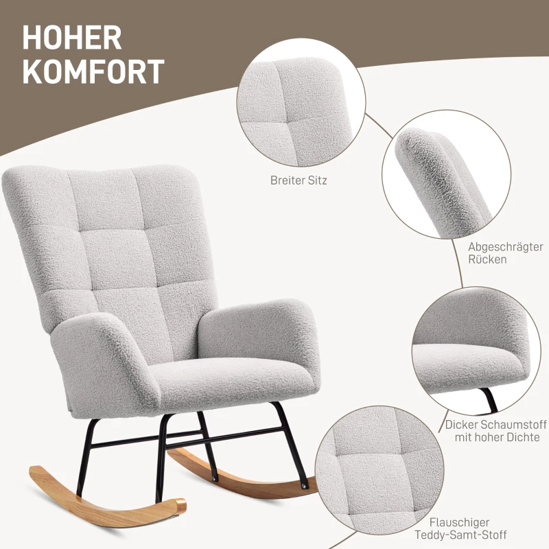 HOMCOM Schommelstoel, knusse bekleding, dikke vulling, lichtgrijs(m-5)