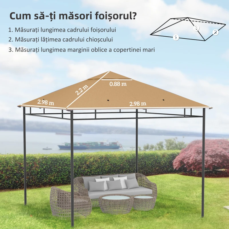 Outsunny Acoperiș de rezervă pentru pavilion 3x3m din poliester cu orificii de ventilație și găuri pentru drenaj, bej