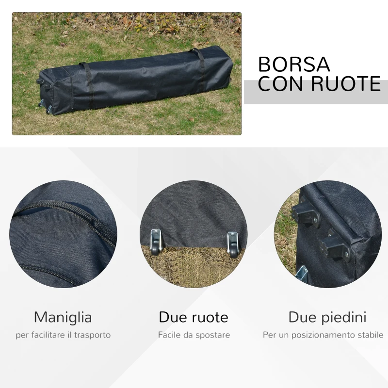Outsunny Gazebo da Giardino Pieghevole 3.9x3.9m in Metallo, Gazebo Portatile con Borsa da Viaggio, Cachi