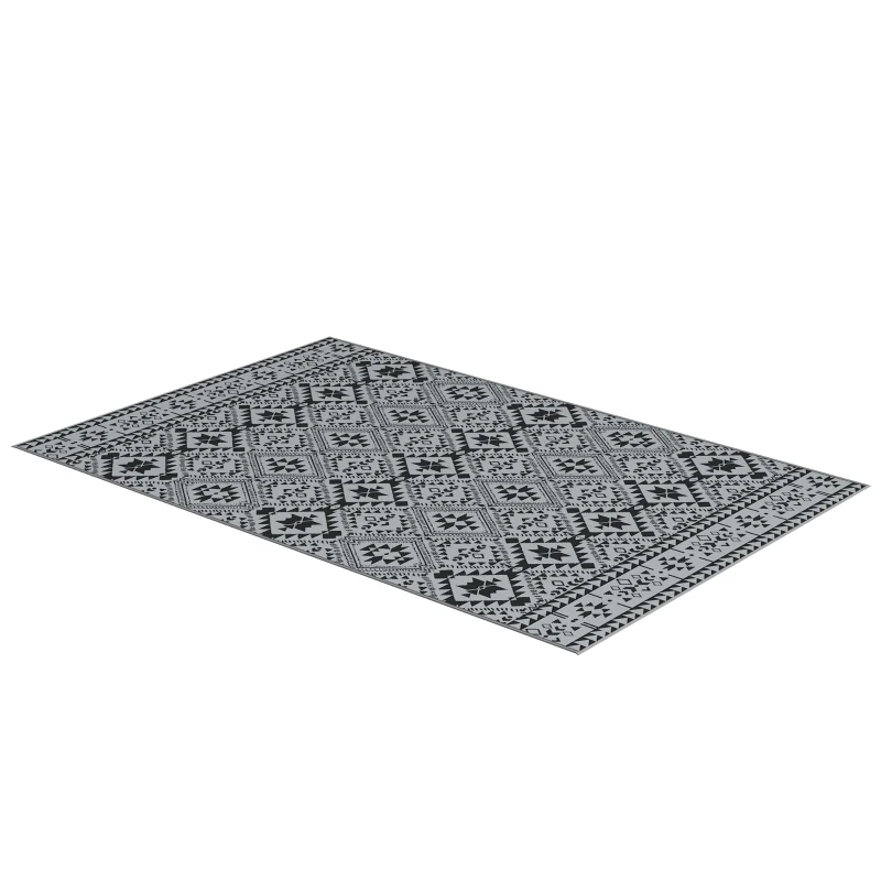 Outsunny Outdoor wendbaar tapijt, waterbestendig, geometrisch, 182x274cm, Zwart/Grijs